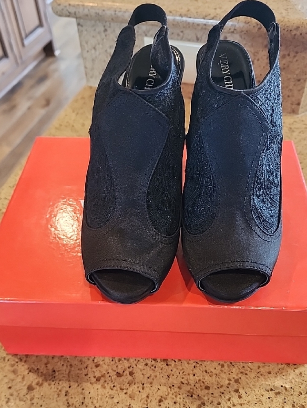 Black Peep-Toe Slingback Heels by VERY CHERRY EUC SIZE-8